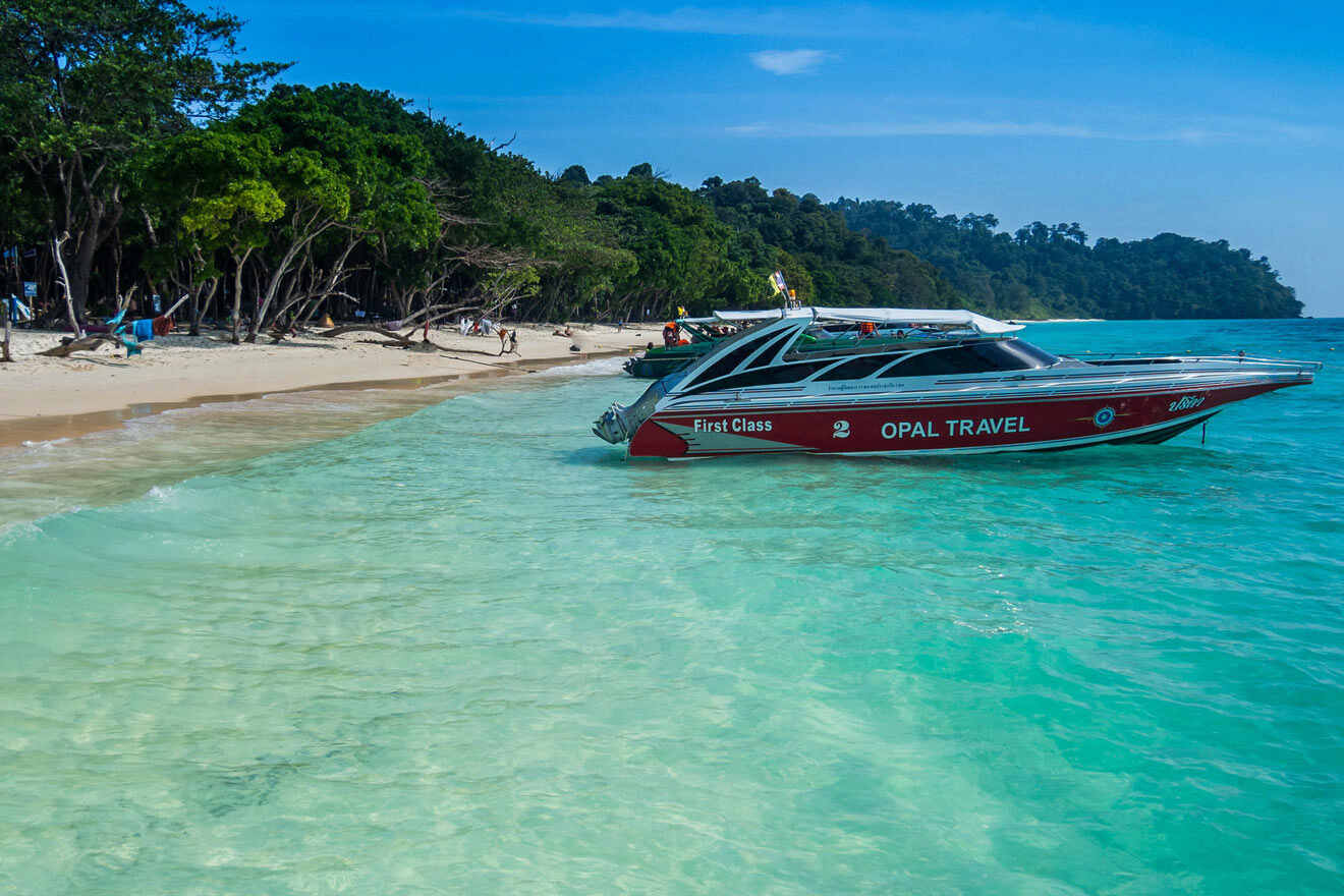 boat in the water next to the beach